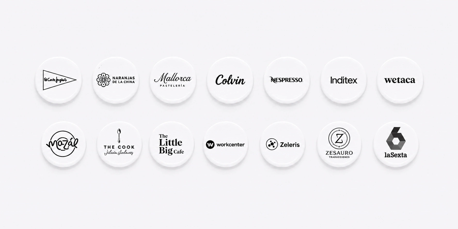 Sinergia clients: El Corte Inglés, Inditex, Nespresso, Colvin, Mallorca Pastelería, Naranjas de la China, Wetaca, The Little Big Café, The Cook, Workcenter, Zeleris, Zesauro, Mazal