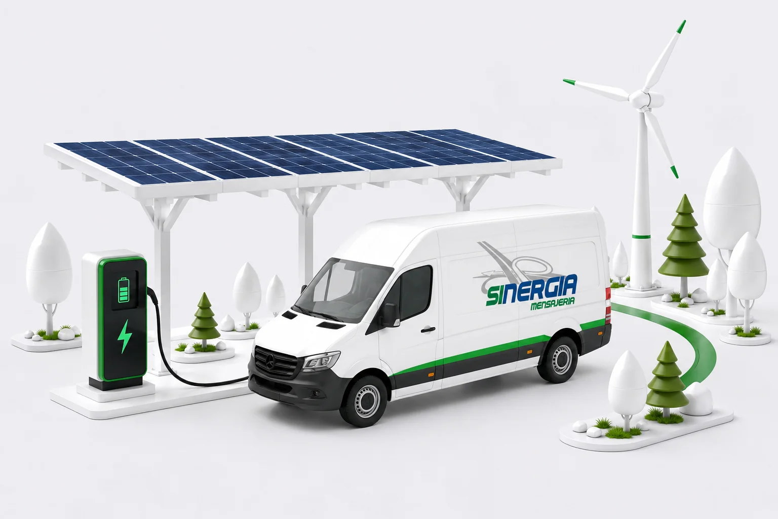 Carrinha elétrica Sinergia a carregar com energia solar e eólica